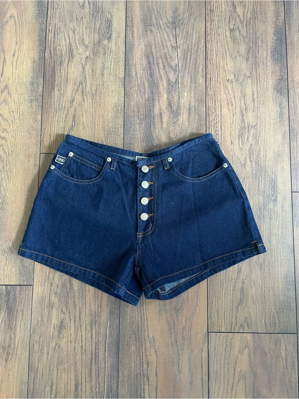 Vintage Request Jeans Dark Blue High-Waist Button-Front Denim Shorts